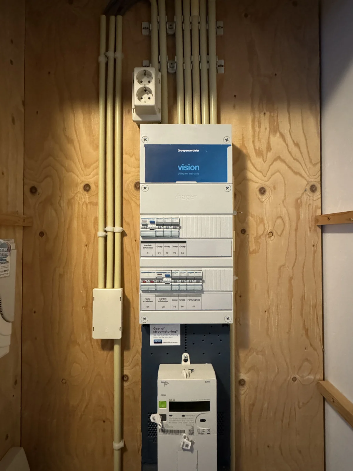 Groepenkast met aangesloten leidingen in een meterkast